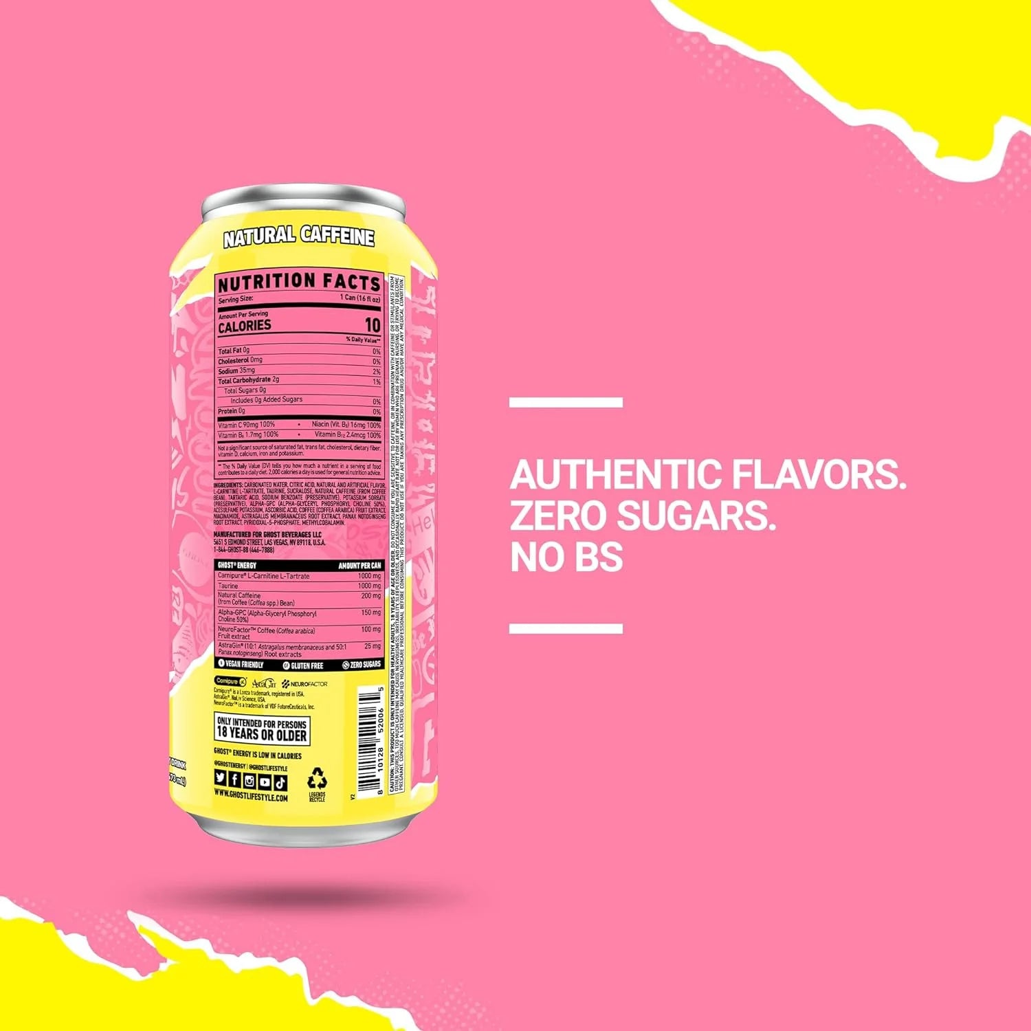 Zero Sugar Energy Drink, Sour Pink Lemonade, 16 Oz Can, 12 Pk