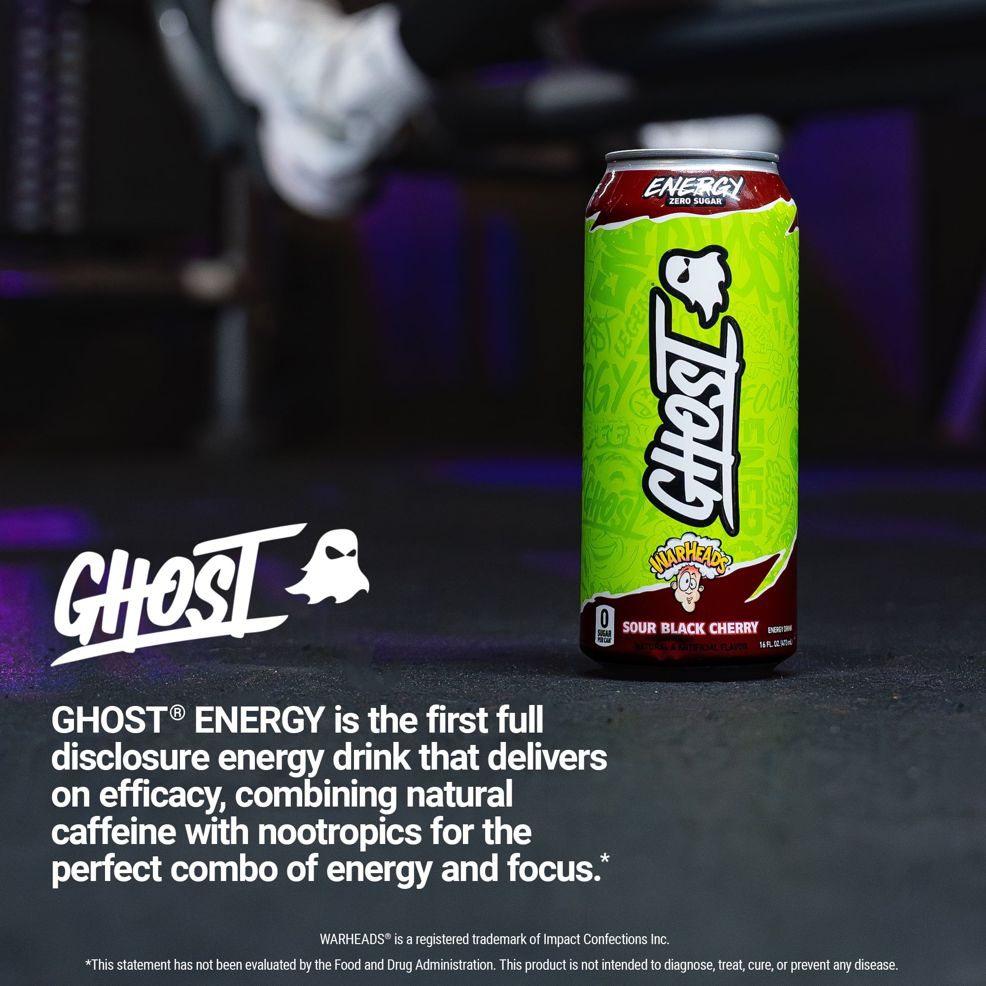 Zero Sugar Energy Drink, WARHEADS Black Cherry, 16 Oz Can, 12 Pk