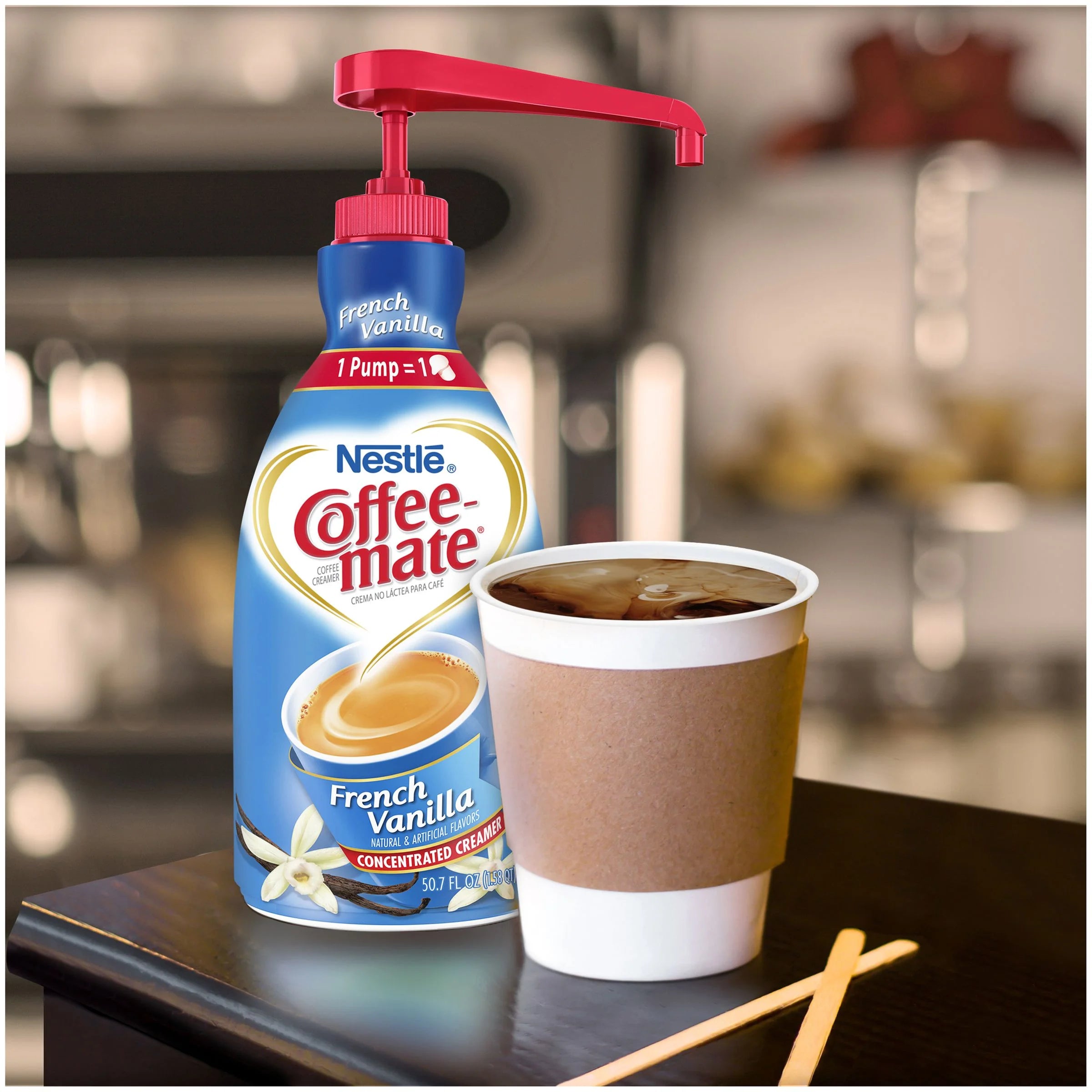 (2 Pack)  French Vanilla Liquid Coffee Creamer, Bulk Coffee Creamer Pump Bottles, 50.7 Oz